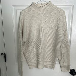 American Eagle Outfitters Cream Patchwork Turtleneck Sweater